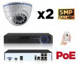 Kit vidéo-surveillance 2 caméras dome IP FullHD+ 5Mp POE