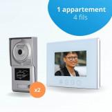 Portier interphone vidéo CLASSIC 4 Fils pour 2 entrées - 1 appartement - 2 platines - 1 écran blanc 7" - avec mémoire photos - avec lecteur de badge  