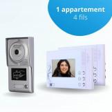 Portier interphone vidéo CLASSIC 4 Fils - 1 appartement - 2 écrans blancs - avec lecteur de badge