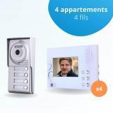 Portier interphone vidéo CLASSIC 4 Fils - 4 appartements - 4 écrans blancs