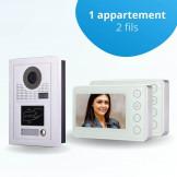 Portier interphone vidéo MODERN 2 Fils - 1 appartement - 2 écrans blancs - avec lecteur de badge