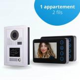 Portier interphone vidéo MODERN 2 Fils - 1 appartement - 2 écrans noirs - avec lecteur de badge