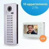 Portier interphone vidéo MODERN 2 Fils - 10 appartements - 10 écrans blancs