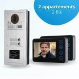 Portier interphone vidéo MODERN 2 Fils - 2 appartements - 2 écrans noirs - avec lecteur de badge