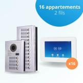 Interphone vidéo collectif pour copropriété de 16 appartements avec 16 écrans connectés 7 pouces