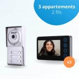 Portier interphone vidéo NEO 2 Fils - 3 appartements - 3 écrans noirs