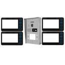 Portier interphone Modern en applique 2 fils 4 appartements / 4 écrans noirs + lecteur de carte