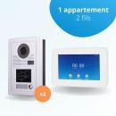 Portier interphone vidéo MODERN 2 Fils pour 2 entrées - 1 appartement - 2 platines - 1 écran tactile connecté 7" blanc - avec lecteur de badge