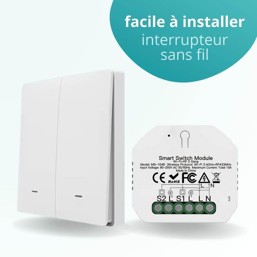 Interrupteur double allumage sans fil connecté radio RF 433