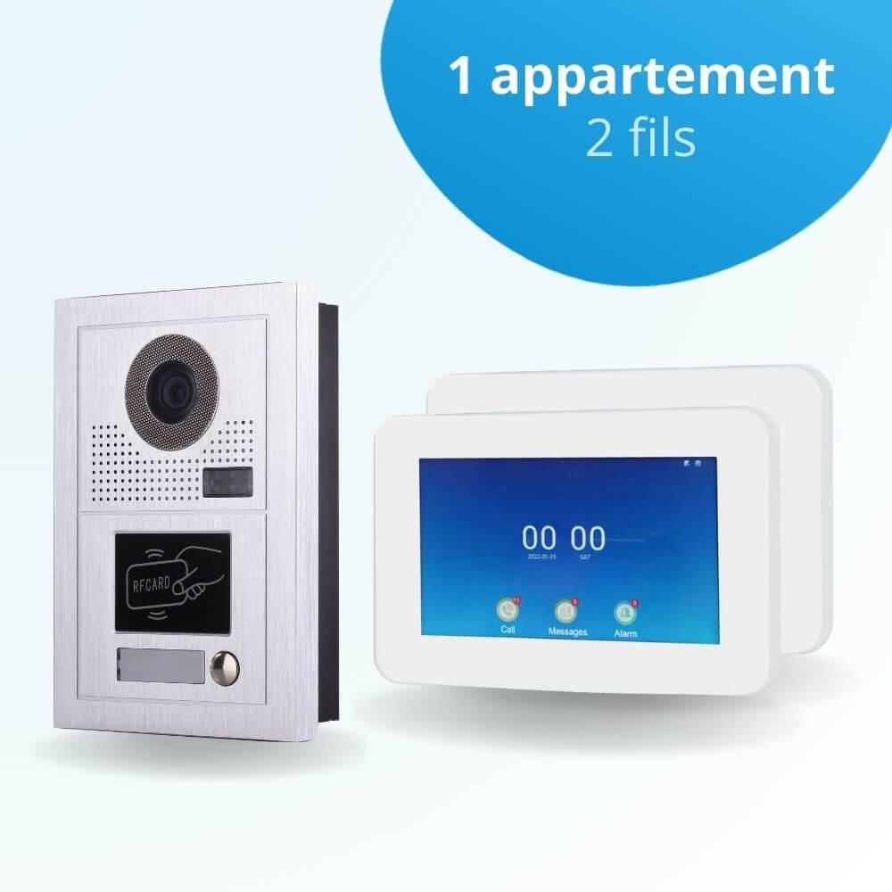 Interphone vidéo visiophone 1 appartement avec 2 écrans connectés 7 pouces
