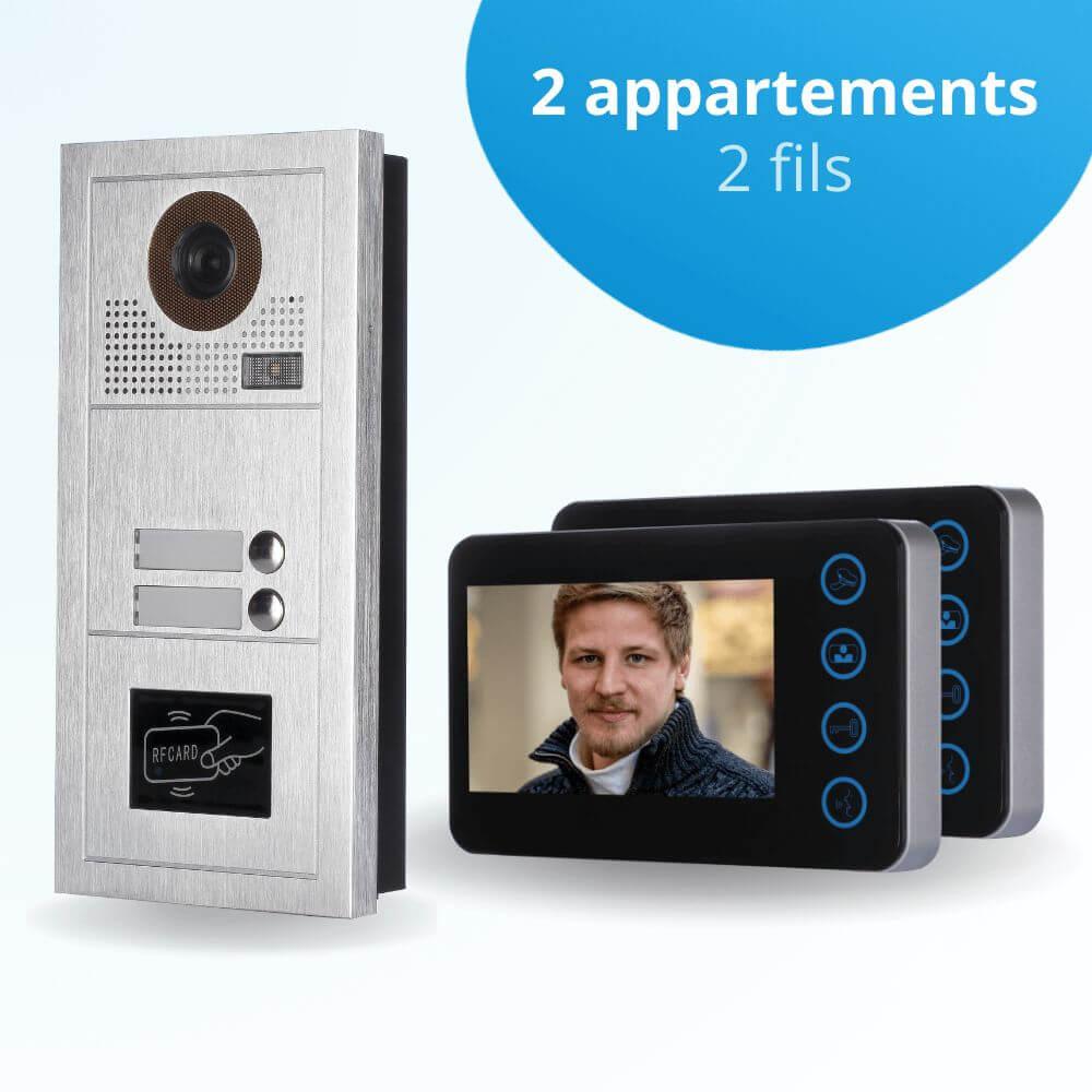 Portier interphone vidéo MODERN 2 Fils - 2 appartements - 2 écrans