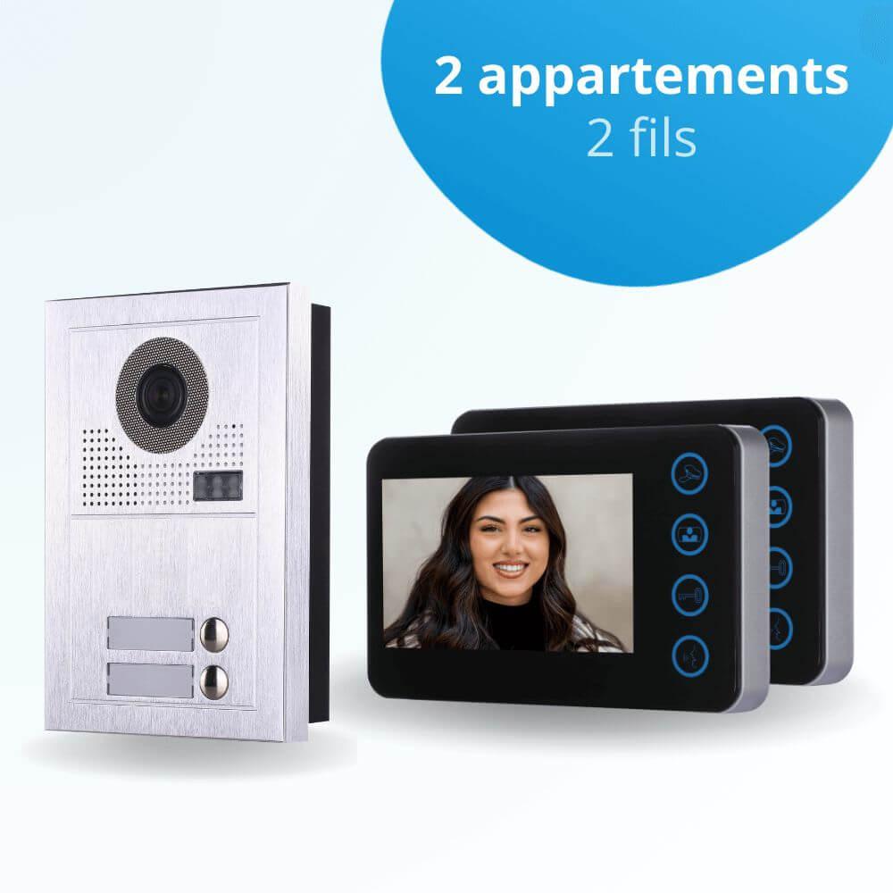 Portier interphone vidéo MODERN 2 Fils - 2 appartements - 2 écrans noirs -  BT Security