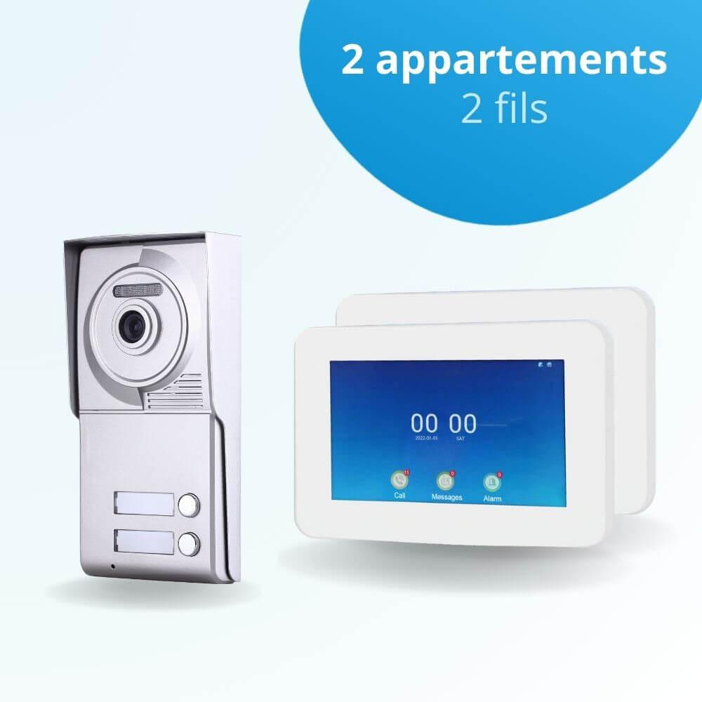 Interphone vidéo collectif pour copropriété de 2 appartements avec 2 écrans connectés 7 pouces