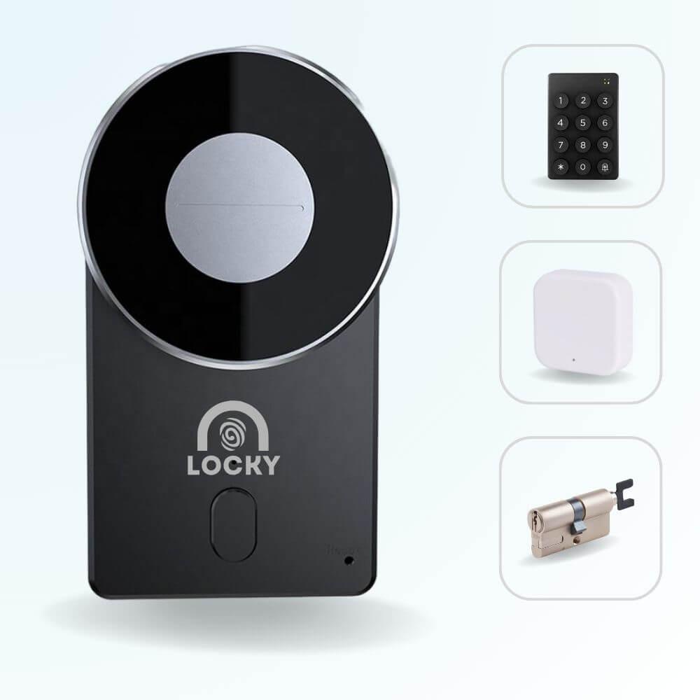 Pack serrure connectée LOCKY-4 Smart Lock 2.0 avec clavier, passerelle et cylindre ajustable