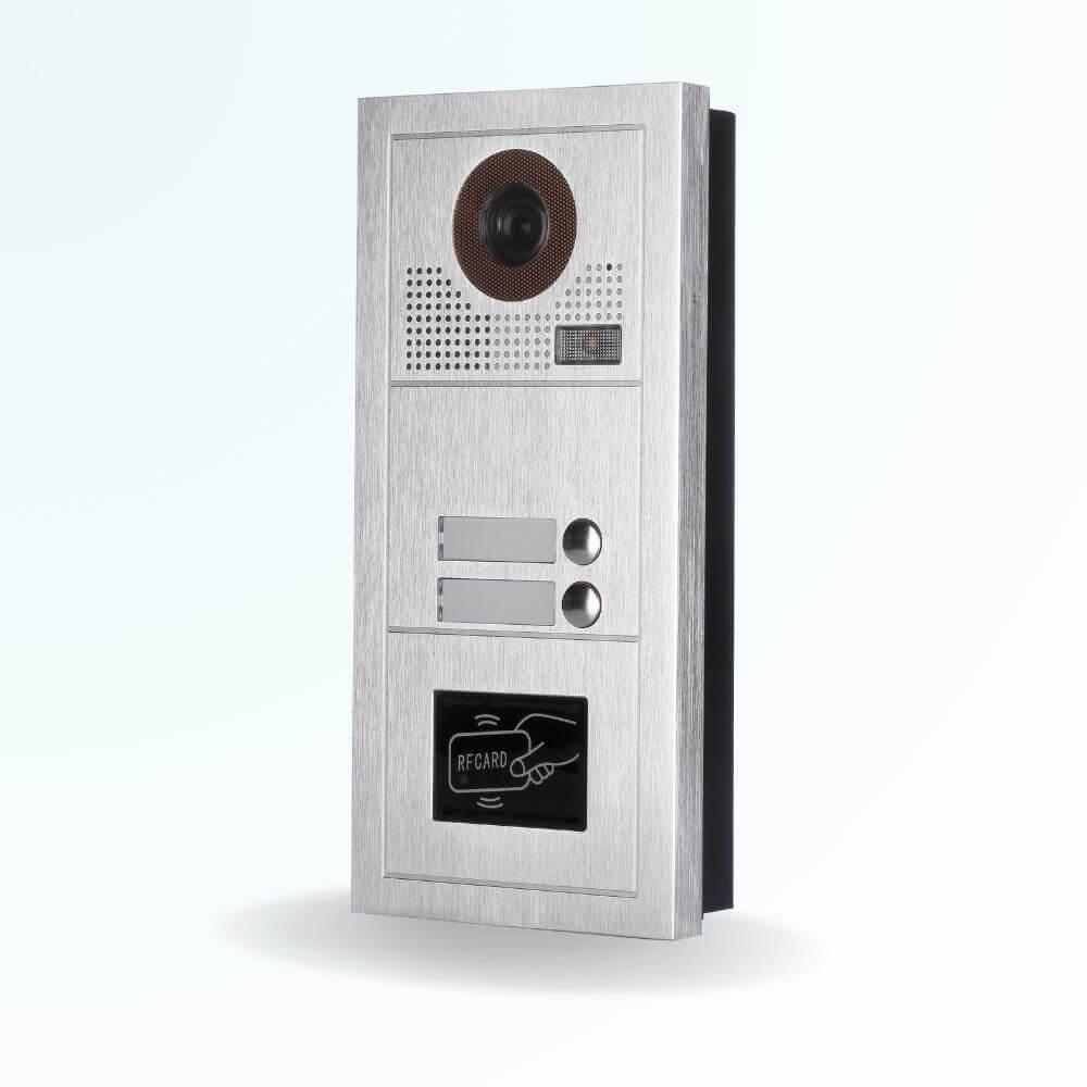 Platine de rue interphone pour 2 appartements avec lecteur de badge RFID