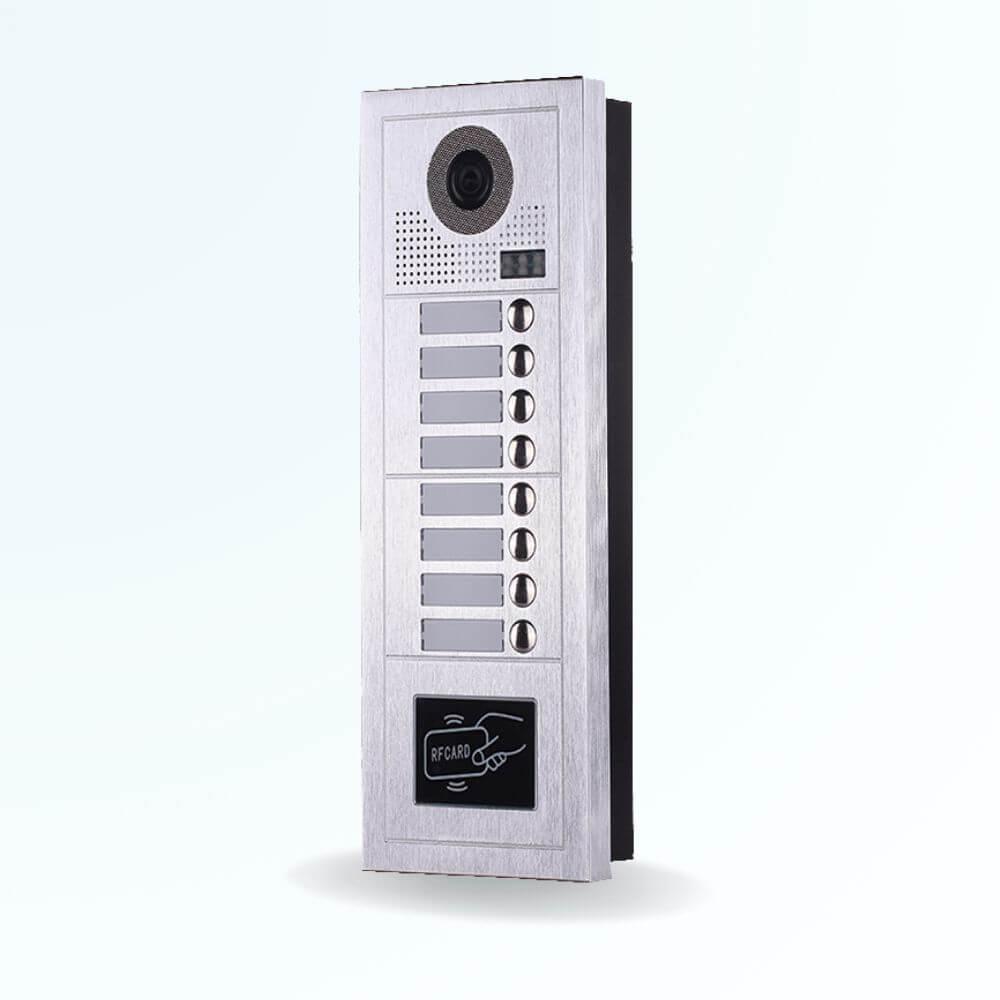 Platine de rue interphone pour 8 appartements avec lecteur de badge RFID