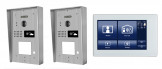 Portier interphone 2 entrées Modern en applique 2 fils 1 appartement / 2 platines avec lecteur de carte + 1 écran tactile 7" SMART