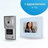 Portier interphone vidéo CLASSIC 4 Fils - 1 appartement - 1 écran blanc 7" - avec mémoire photos - avec lecteur de badge  