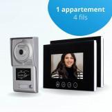 Portier interphone vidéo CLASSIC 4 Fils - 1 appartement - 2 écrans noirs 7" - avec mémoire photos - avec lecteur de badge