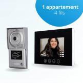 Portier interphone vidéo CLASSIC 4 Fils - 1 appartement - 1 écran noir 7" - avec mémoire photos - avec lecteur de badge