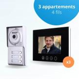 Portier interphone vidéo CLASSIC 4 Fils - 3 appartements - 3 écrans noirs 7" - avec mémoire photos
