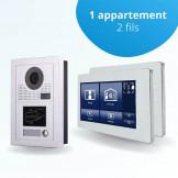 Portier interphone vidéo MODERN 2 Fils - 1 appartement - 2 écrans tactiles SMART 7" blanc - avec lecteur de badge