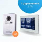 Portier interphone vidéo MODERN 2 Fils pour 2 entrées - 1 appartement - 2 platines - 1 écran tactile SMART 7" blanc