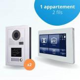 Portier interphone vidéo MODERN 2 Fils pour 2 entrées - 1 appartement - 2 platines - 1 écran tactile SMART 7" blanc - avec lecteur de badge