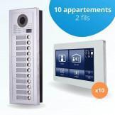 Portier interphone vidéo MODERN 2 Fils - 10 appartements - 10 écrans tactiles SMART 7" blanc