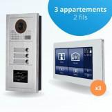 Portier interphone vidéo MODERN 2 Fils - 3 appartements - 3 écrans tactiles SMART 7" blanc - avec lecteur de badge