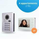 Portier interphone vidéo MODERN 2 Fils - 4 appartements - 4 écrans blancs