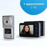 Portier interphone vidéo NEO 2 Fils - 1 appartement - 2 écrans noirs - avec lecteur de badge