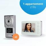 Portier interphone vidéo NEO 2 Fils pour 2 entrées - 1 appartement - 2 platines - 1 écran blanc - avec lecteur de badge
