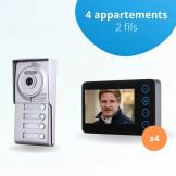 Portier interphone vidéo NEO 2 Fils - 4 appartements - 4 écrans noirs