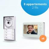 Portier interphone vidéo NEO 2 Fils - 8 appartements - 8 écrans blancs
