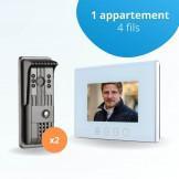 Portier interphone vidéo PILI 4 Fils pour 2 entrées - 1 appartement - 2 platines - 1 écran blanc 7" - avec mémoire photos 