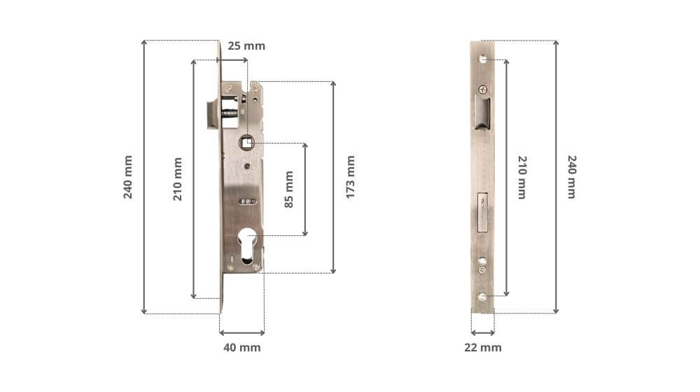 Dimensions du boitier serrure LOCKY 25/85