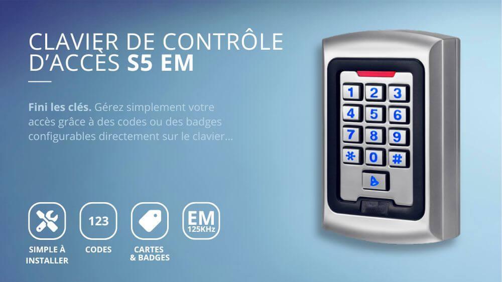 Clavier de contr&ocirc;le d'acc&egrave;s &agrave; codes et badges S5 EM