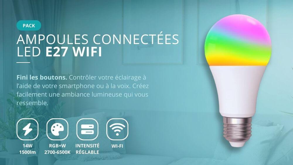 Pack 2 Ampoules connect&eacute;es WIFI E27 14W RGBW