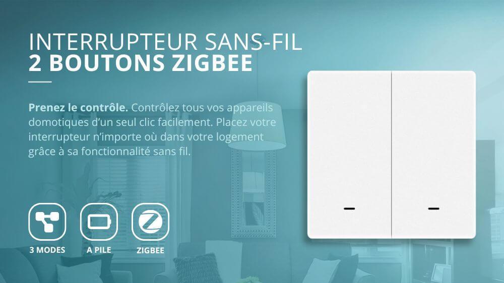 Interrupteur sans fil de sc&egrave;ne 2 boutons Zigbee