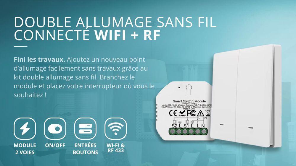 Kit interrupteur double allumage sans fil connect&eacute; Wi-Fi
