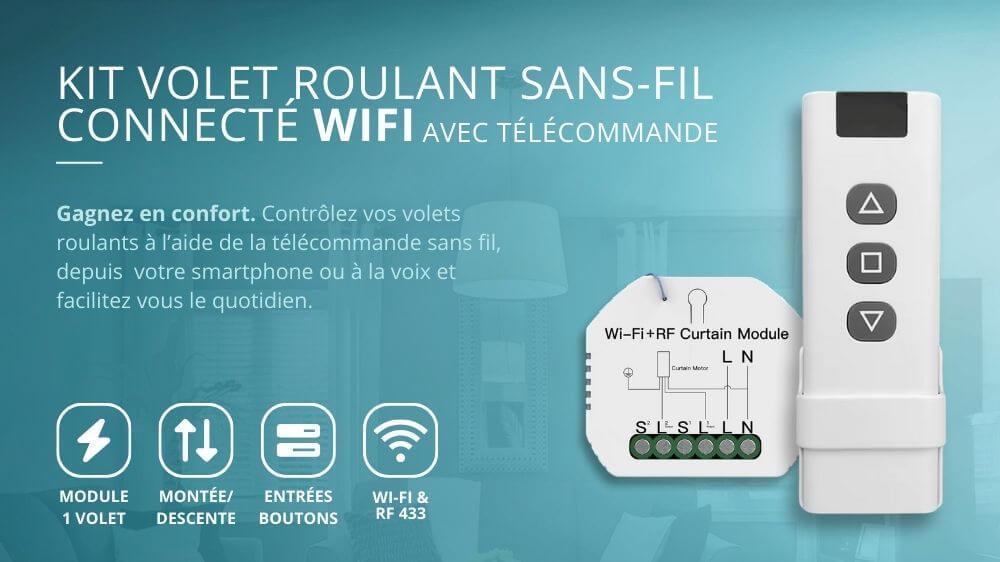 Kit volet roulant sans fil connect&eacute; WIFI avec t&eacute;l&eacute;commande