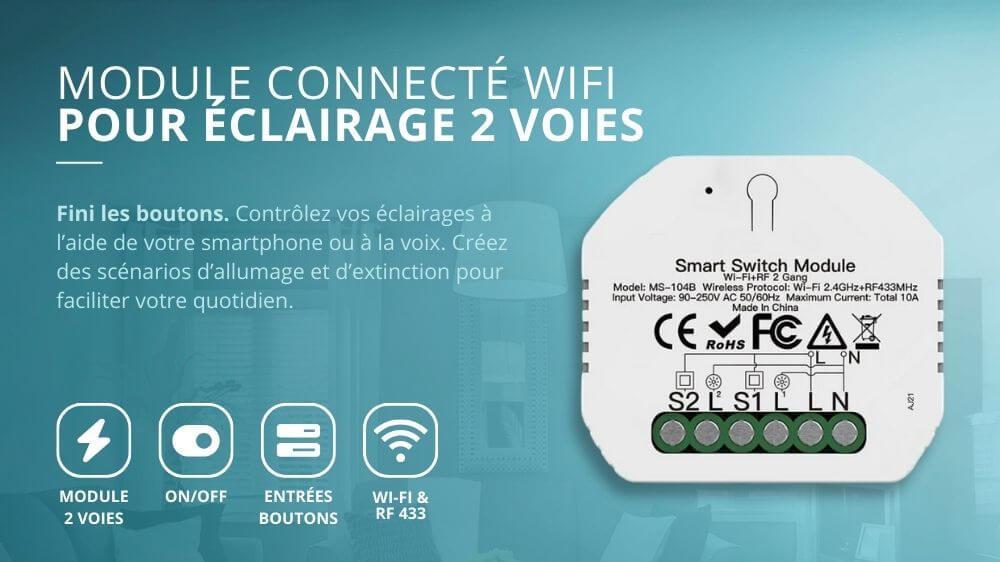 Module interrupteur &eacute;clairage connect&eacute; 2 sorties Wi-Fi