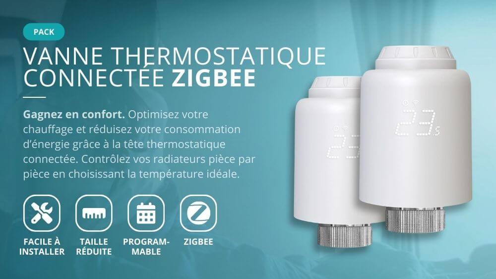 2 Vannes t&ecirc;tes thermostatiques connect&eacute;es programmables Zigbee pour radiateurs &agrave; eau