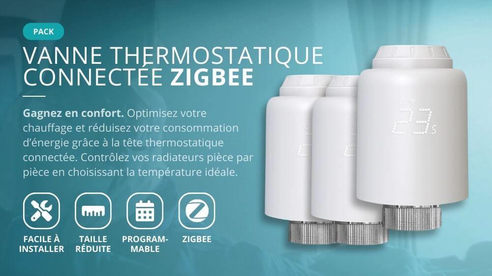 3 Vannes t&ecirc;tes thermostatiques connect&eacute;es programmables Zigbee pour radiateurs &agrave; eau