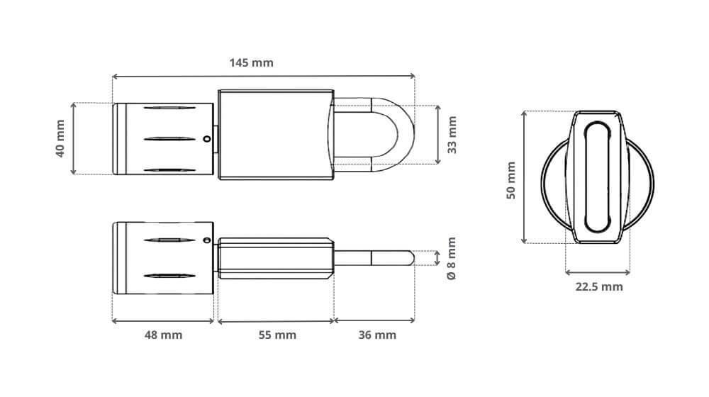 Dimensions du cadenas &eacute;lectronique LOCKY-13