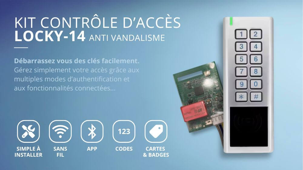 Kit de contr&ocirc;le d'acc&egrave;s connect&eacute; &agrave; codes et badges LOCKY-14 anti vandalisme