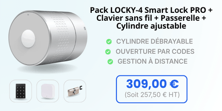 Pack Serrure connect&eacute;e LOCKY-4 Smart Lock PRO avec clavier, passerelle et cylindre