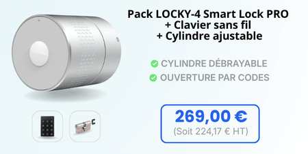 Pack Serrure connect&eacute;e LOCKY-4 Smart Lock PRO avec clavier et cylindre