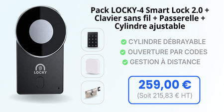 Pack Serrure connect&eacute;e LOCKY-4 Smart Lock 2.0 avec clavier, passerelle et cylindre